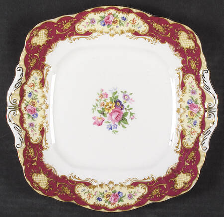 Pompadour Red Square Handled Cake Plate