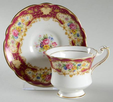 Pompadour Red Footed Demitasse Cup & Saucer Set