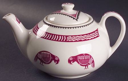 Ancient Mimbreno Indian-Burgundy (Replica) Teapot & Lid
