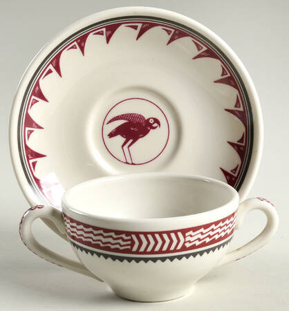 Ancient Mimbreno Indian-Burgundy (Replica) Flat Bouillon Cup & Saucer
