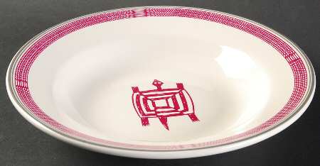 Ancient Mimbreno Indian-Burgundy (Replica) Rim Soup Bowl