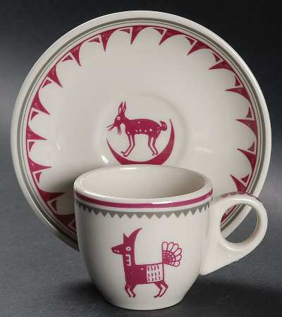 Ancient Mimbreno Indian-Burgundy (Replica) Flat Demitasse Cup & Saucer Set
