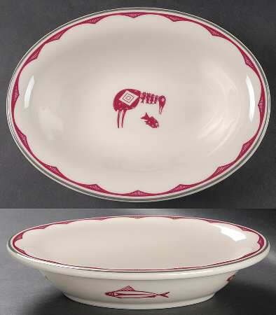 Ancient Mimbreno Indian-Burgundy (Replica) 10" Oval Vegetable Bowl