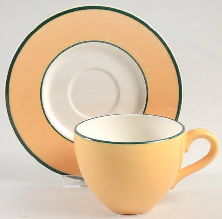 Spa Orange (Green Trim and Verge) Flat Cup & Saucer Set