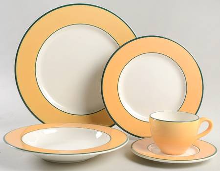 Spa Orange (Green Trim and Verge) 5 Piece Place Setting