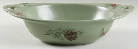 Winterwood Green 11" Nesting Handled Oval Serving Bowl