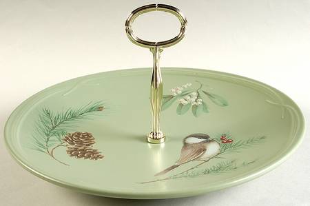 Winterwood Green Round Serving Plate with Handle (DP)