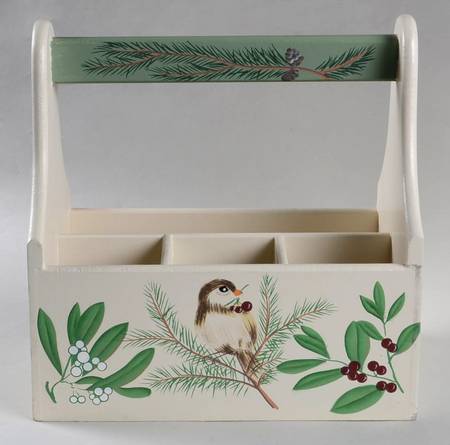 Winterwood Green Wood Silverware/Napkin Caddy