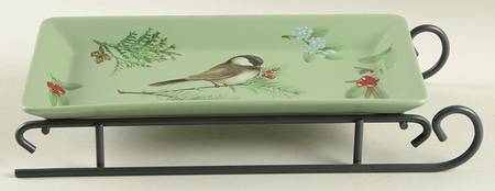 Winterwood Green Sled Server-11" Rectangular Tray W/Iron Sled Stand