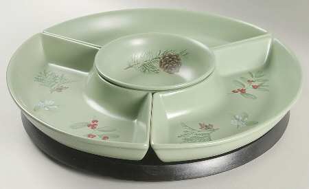 Winterwood Green (5 Pc) Lazy Susan (3 Sides, 1 Center & Wood Base)