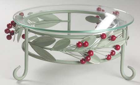 Winterwood Green Glass Centerpiece Bowl and Metal Stand