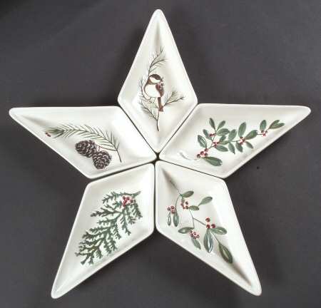 Winterwood Green 5 Individual Sections Star Shaped Dish by Pfaltzgraff