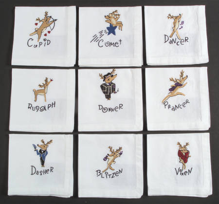 Reindeer Embroidered Cocktail Napkin - Set of 9 Motifs