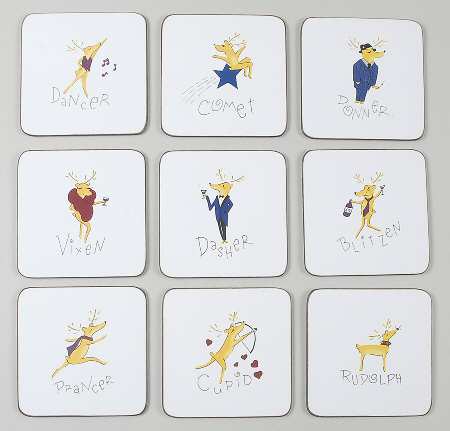 Reindeer Square Corkback Coaster - Set of 9 Motifs
