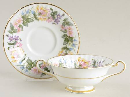Country Lane (Fluted Rim) Footed Cream Soup Bowl & Saucer Set