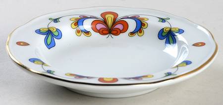 Farmer's Rose (Scalloped, Gold Trim) Rim Fruit/Dessert (Sauce) Bowl