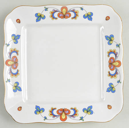 Farmer's Rose (Scalloped, Gold Trim) Square Salad Plate