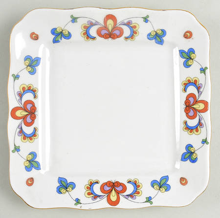 Farmer's Rose (Scalloped, Gold Trim) Square Dessert Plate