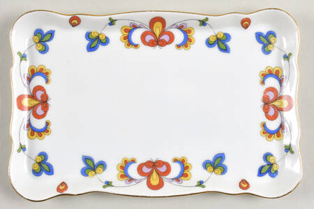 Farmer's Rose (Scalloped, Gold Trim) 7" Rectangular Tray