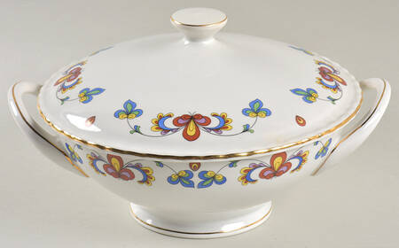 Farmer's Rose (Scalloped, Gold Trim) Round Covered Vegetable