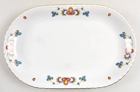 Farmer's Rose (Scalloped, Gold Trim) 14" Oval Serving Platter