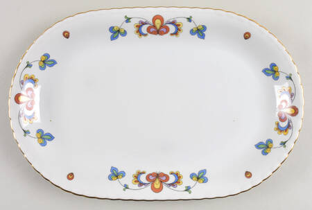 Farmer's Rose (Scalloped, Gold Trim) 12" Oval Serving Platter