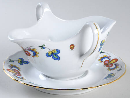 Farmer's Rose (Scalloped, Gold Trim) Gravy Boat & Underplate