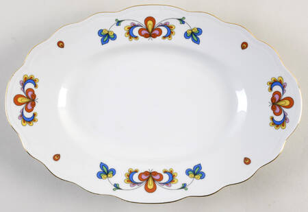 Farmer's Rose (Scalloped, Gold Trim) 11" Oval Serving Platter