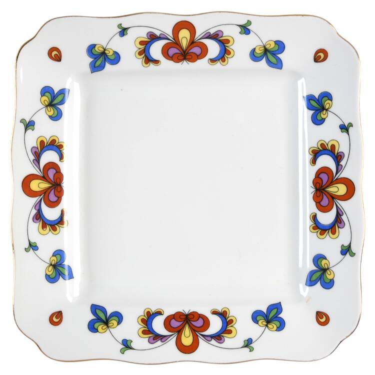 Farmer's Rose (Scalloped, Gold Trim) Square Tray