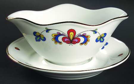 Farmer's Rose (Scalloped, Gold Trim) Gravy Boat & Underplate
