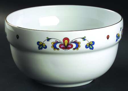 Farmer's Rose (Scalloped, Gold Trim) 9" Salad Serving Bowl