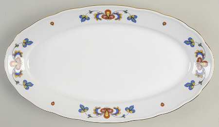 Farmer's Rose (Scalloped, Gold Trim) 14" Oval Serving Platter