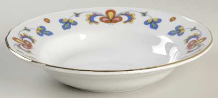 Farmer's Rose (Scalloped, Gold Trim) Rim Soup Bowl