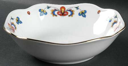 Farmer's Rose (Scalloped, Gold Trim) 8" Round Vegetable Bowl