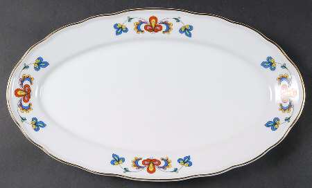 Farmer's Rose (Scalloped, Gold Trim) 15" Oval Serving Platter