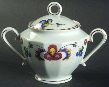 Farmer's Rose (Ribbed, Gold Trim) Sugar Bowl & Lid