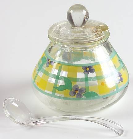 Summer Breeze Glassware Sugar Bowl & Lid W/ Spoon