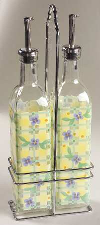 Summer Breeze Set of 2 Glass Oils W/Drizzle Spouts & Metal Caddy