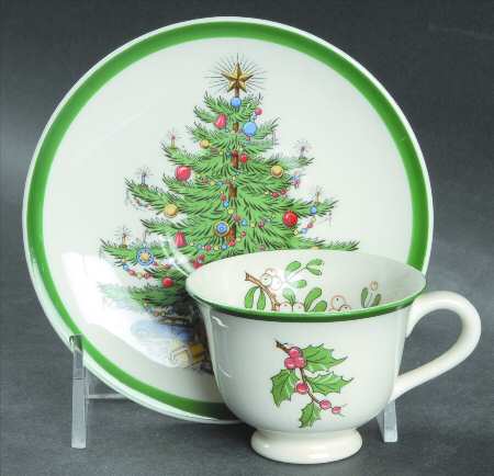 Christmas Tree Footed Demitasse Cup & Saucer Set