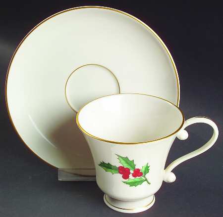 Holly Footed Cup & Saucer Set