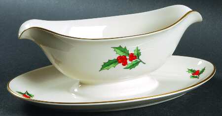 Holly Gravy Boat with Attached Underplate