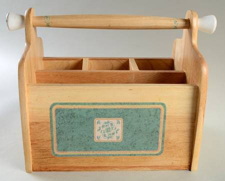 French Quarter (Stoneware) Wood Silverware/Napkin Caddy