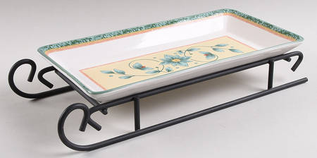French Quarter (Stoneware) Sled Server-11" Rectangular Tray W/Iron Sled Stand