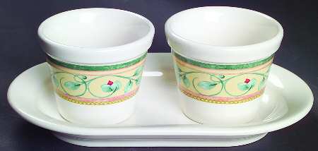 French Quarter (Stoneware) Herb Pots with Tray (2 Pots and 1 Tray)