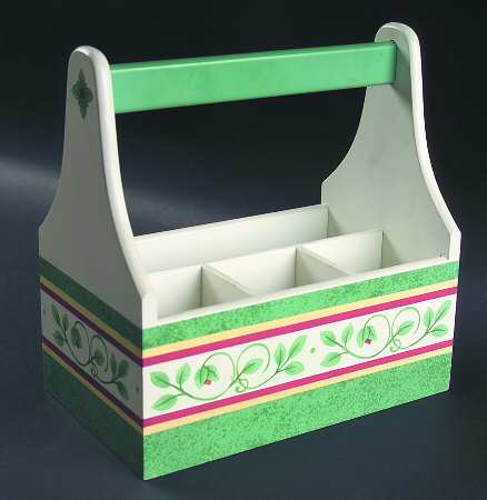 French Quarter (Stoneware) Wood Silverware/Napkin Caddy