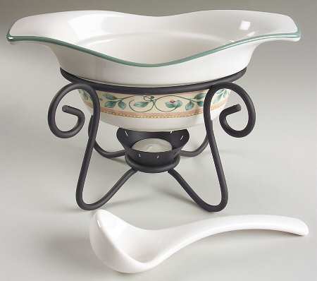 French Quarter (Stoneware) Gravy Server & Ladle & Metal Stand