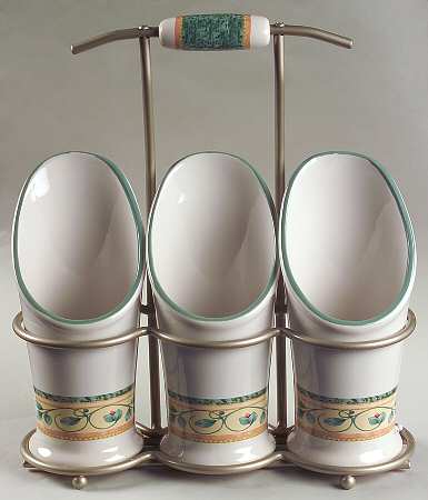French Quarter (Stoneware) Flatware Caddy-3 Holders & Metal Caddy