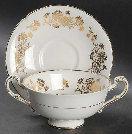 Golden Carnation Footed Cream Soup Bowl & Saucer Set