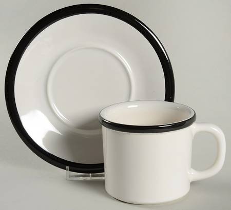 Black Band Flat Cup & Saucer Set