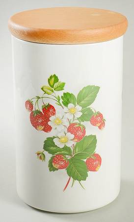 Strawberries Extra Large Canister & Wood Lid